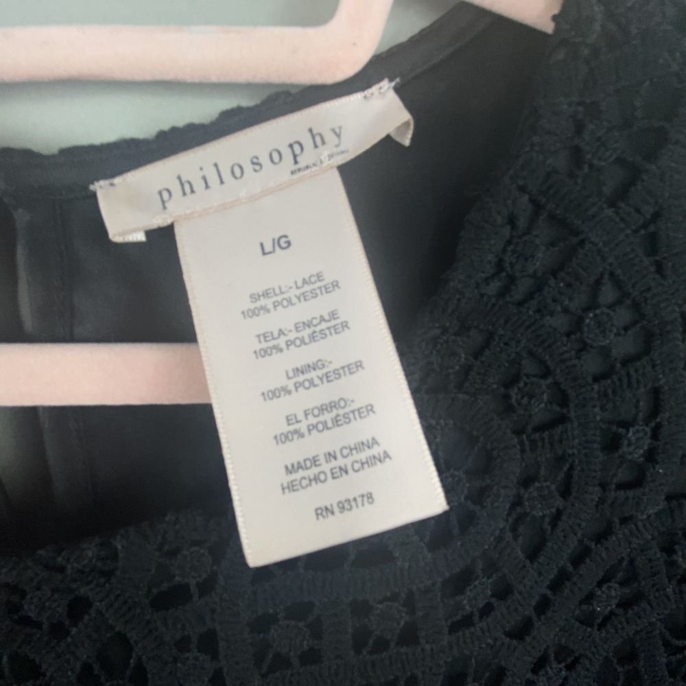 Philosophy Lace Top Women Sz L Black Short Sleeve Lined Scalloped Hem Fairy Goth - Picture 5 of 11